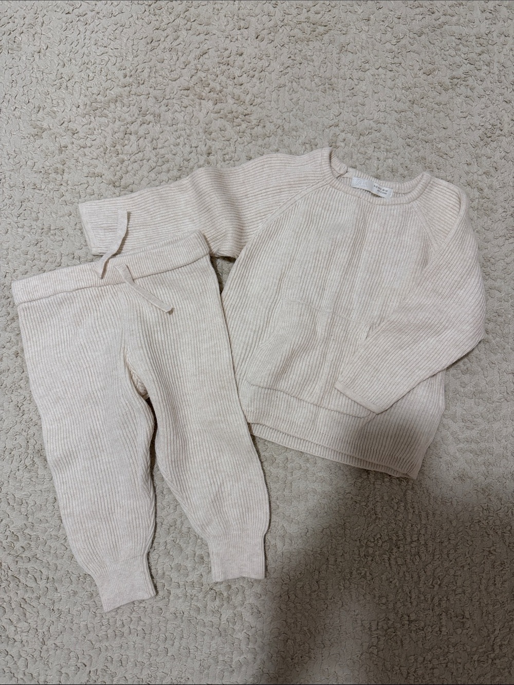 ZARA 9-12m neutral knit set 100% cotton